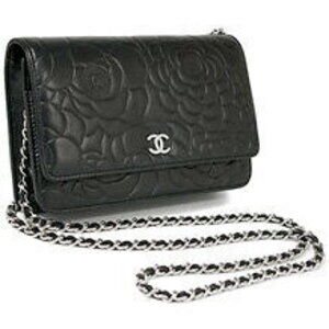 CHANEL Chain Pochette Wallet Bag Camellia Crocodile Matelasse Shoulder Handbag